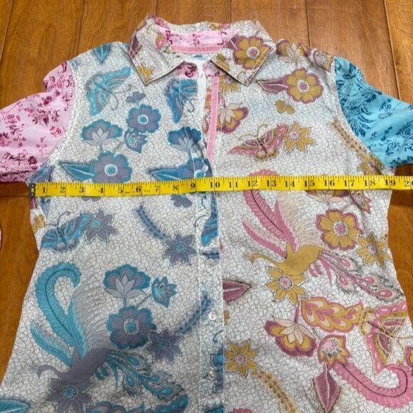 Cino Womens Patchwork Artsy Button Up Shirt Size XS Boho Hippie Festival Paisley - Picture 10 of 10